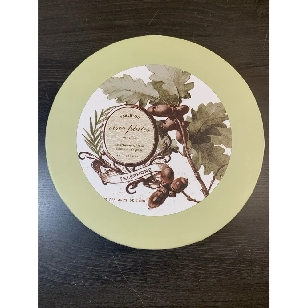 Pottery Barn Vino Plates Set of 4 French Vintage Botanical Appetizer Plates Box